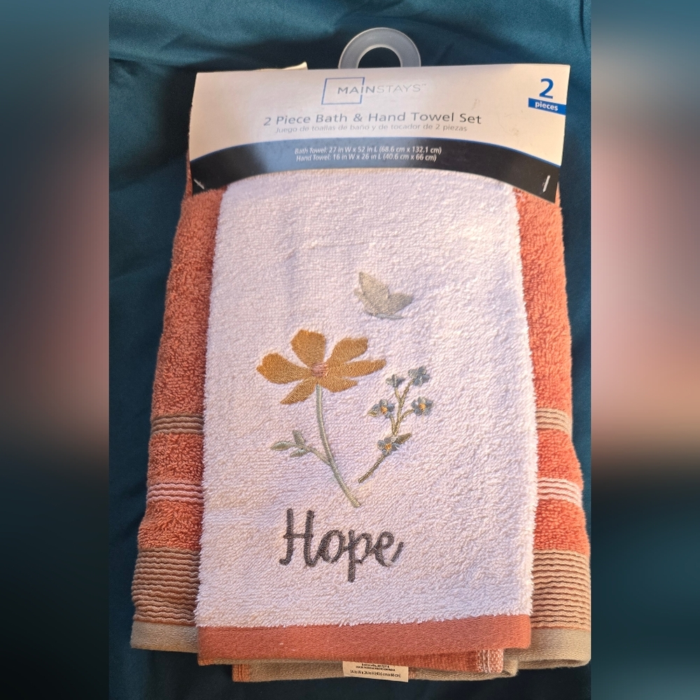 mainstays two-piece bath and hand towel set With The Word Hope